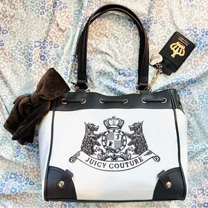 New Brown White Juicy Couture Purse Scottie Dog Daydreamer Tote Bag Handbag